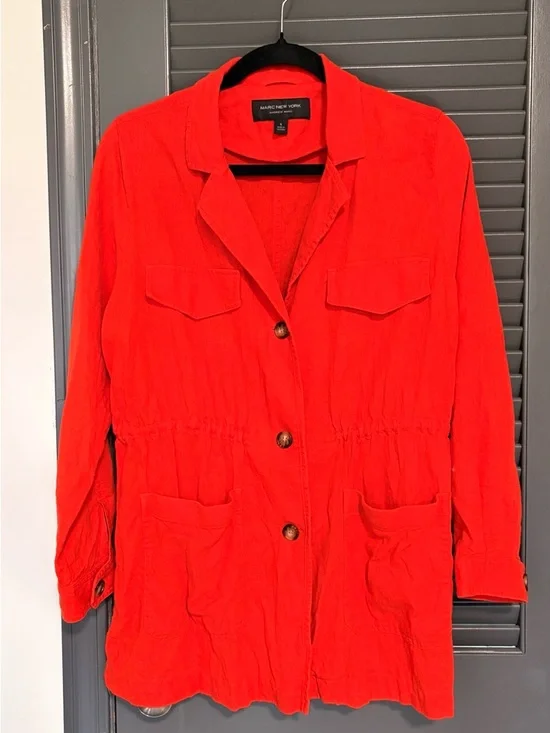Marc New York Linen Bright Red Drawstring-Waist Utility Jacket - Picture 6 of 7